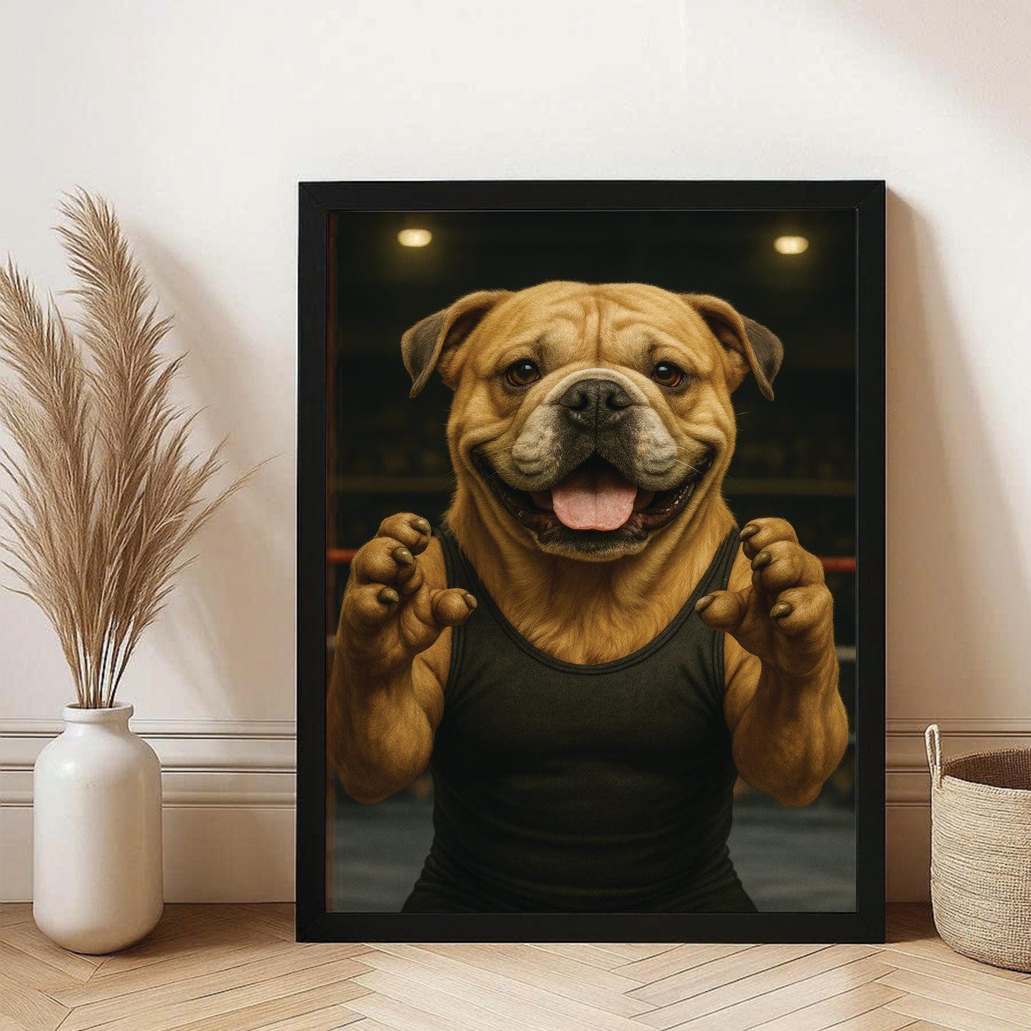 Custom Photo Wrestler Fighter Dog Canvas Framed Wall Art Gift For Dog Lovers
