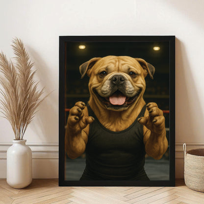Custom Photo Wrestler Fighter Dog Canvas Framed Wall Art Gift For Dog Lovers