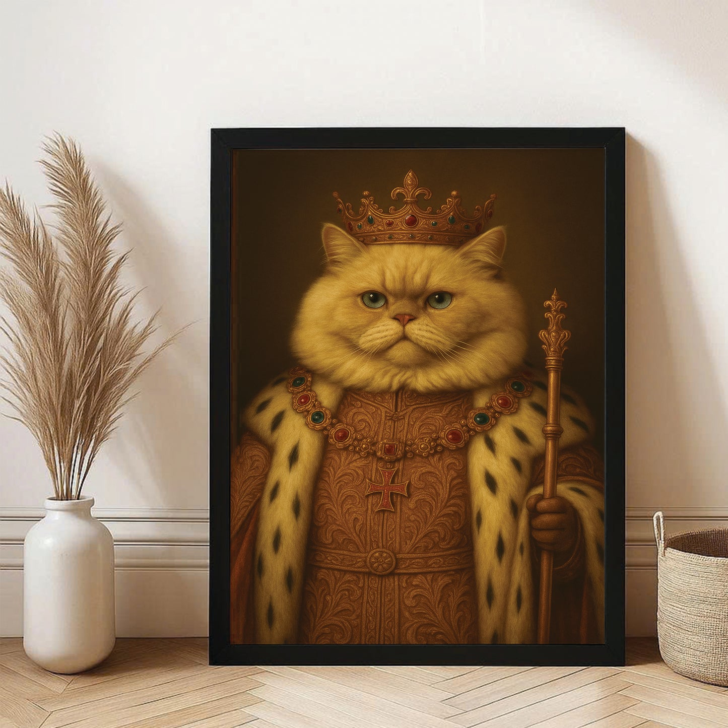 Custom Photo Cat King Royal Canvas Framed Wall Art _ Gift For Cat Lovers