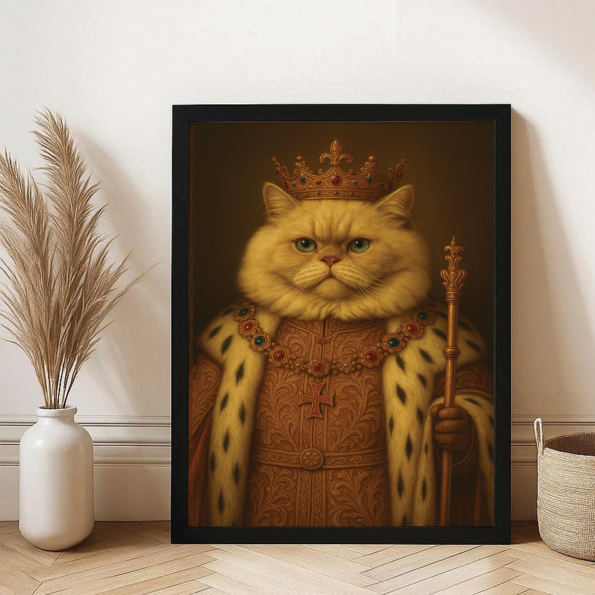 Custom Photo Cat King Royal Canvas Framed Wall Art _ Gift For Cat Lovers