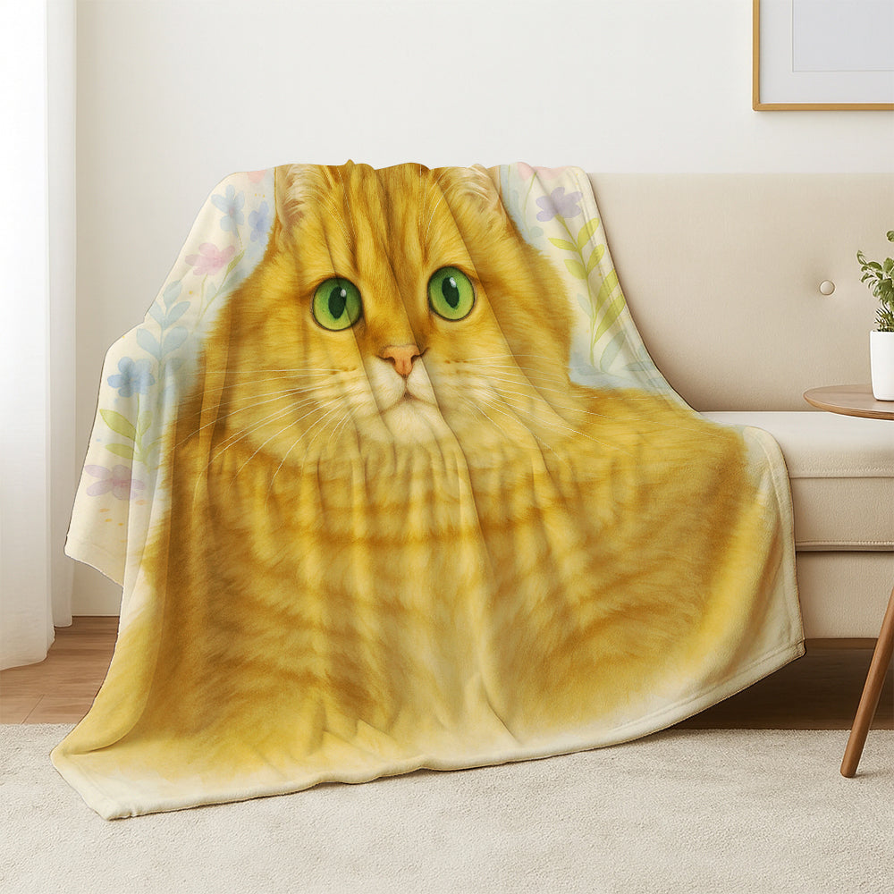 Custom Photo Cat Floral Watercolor Art Blanket