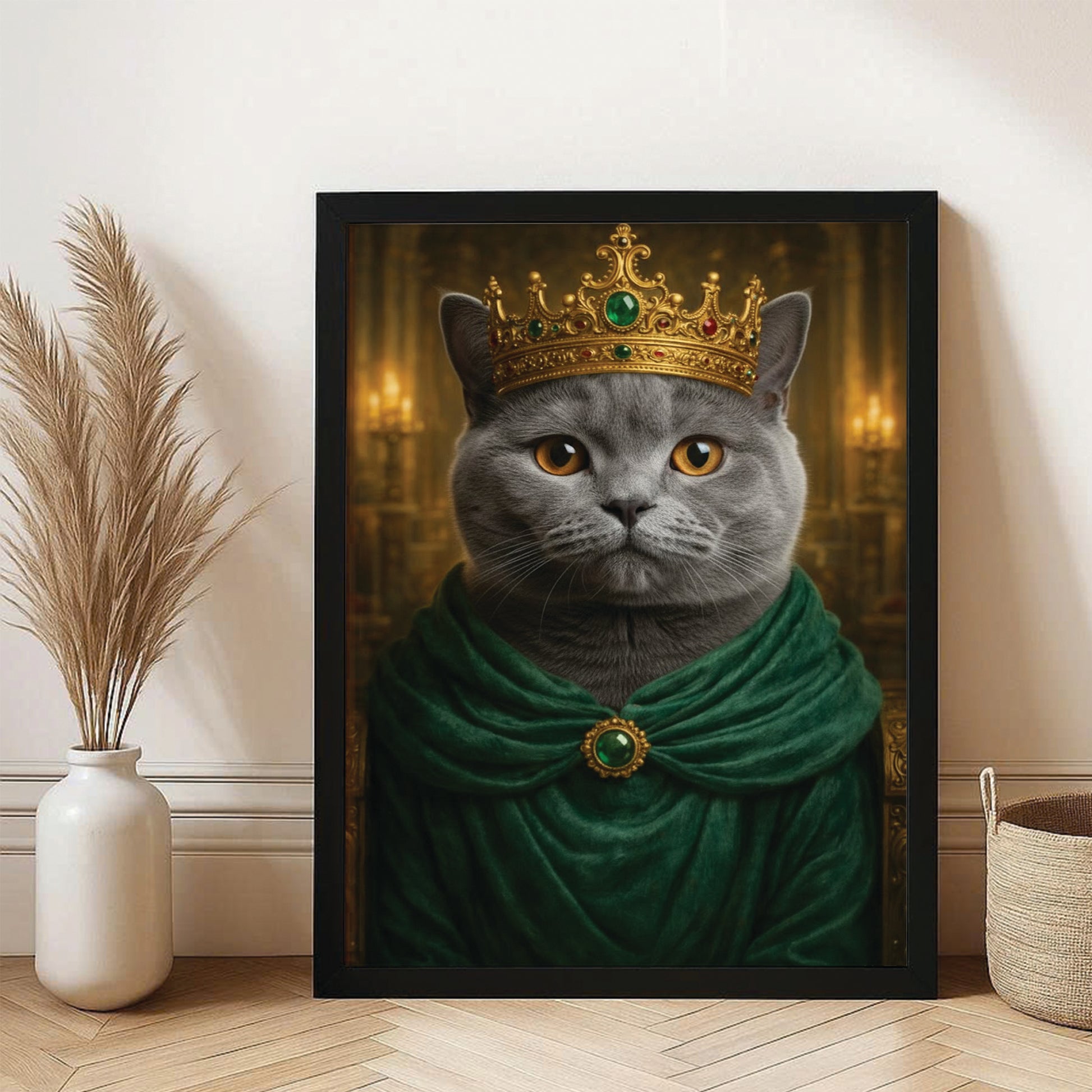 Custom Photo Royal King Queen Cat Canvas Framed Wall Art Gift For Cat Lovers