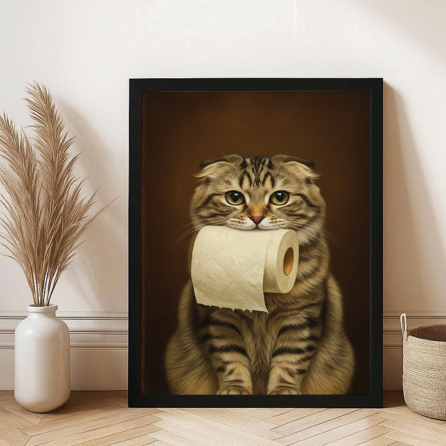 Custom Photo Cat Bathroom Style 18 Canvas Framed Wall Art Gift For Cat Lovers