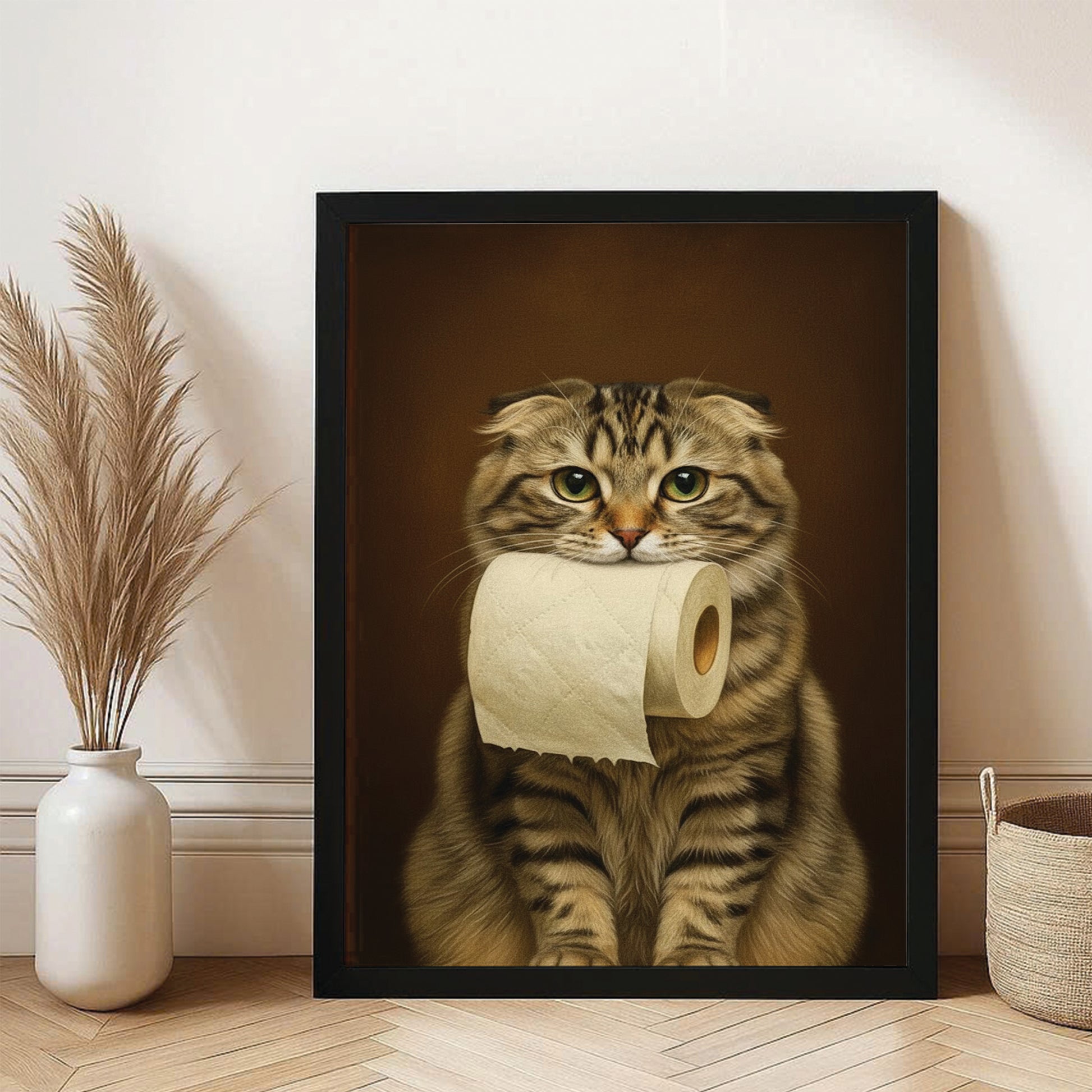 Custom Photo Cat Bathroom Style 18 Canvas Framed Wall Art Gift For Cat Lovers