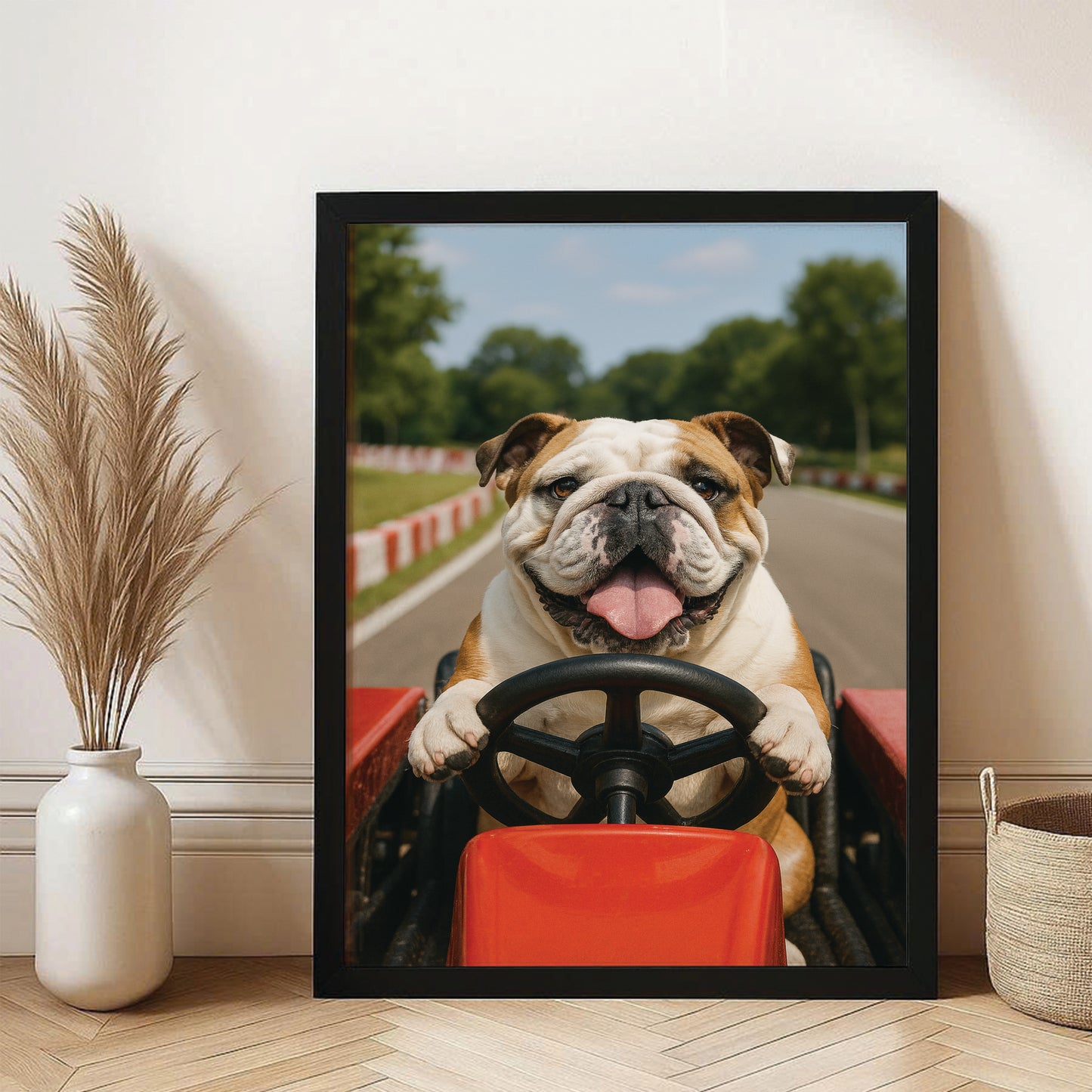 Custom Photo Dog Go Kart Canvas Framed Wall Art Gift For Dog Lovers