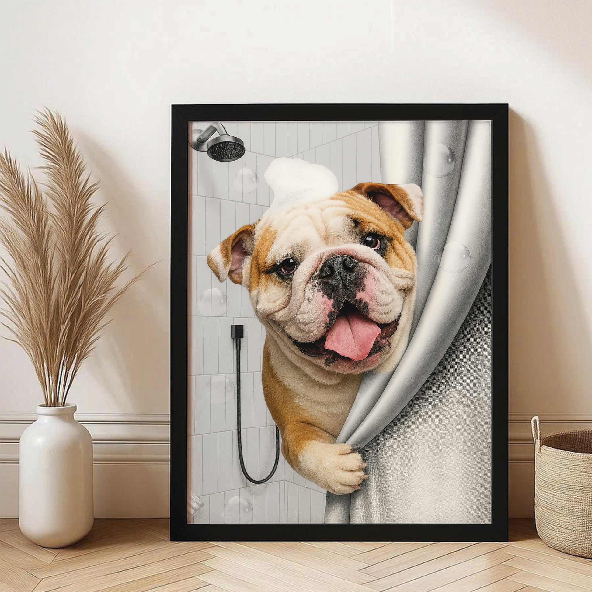 Custom Dog Photo Dog In Bathroom Canvas Framed Wall Art Gift For Dog Lovers