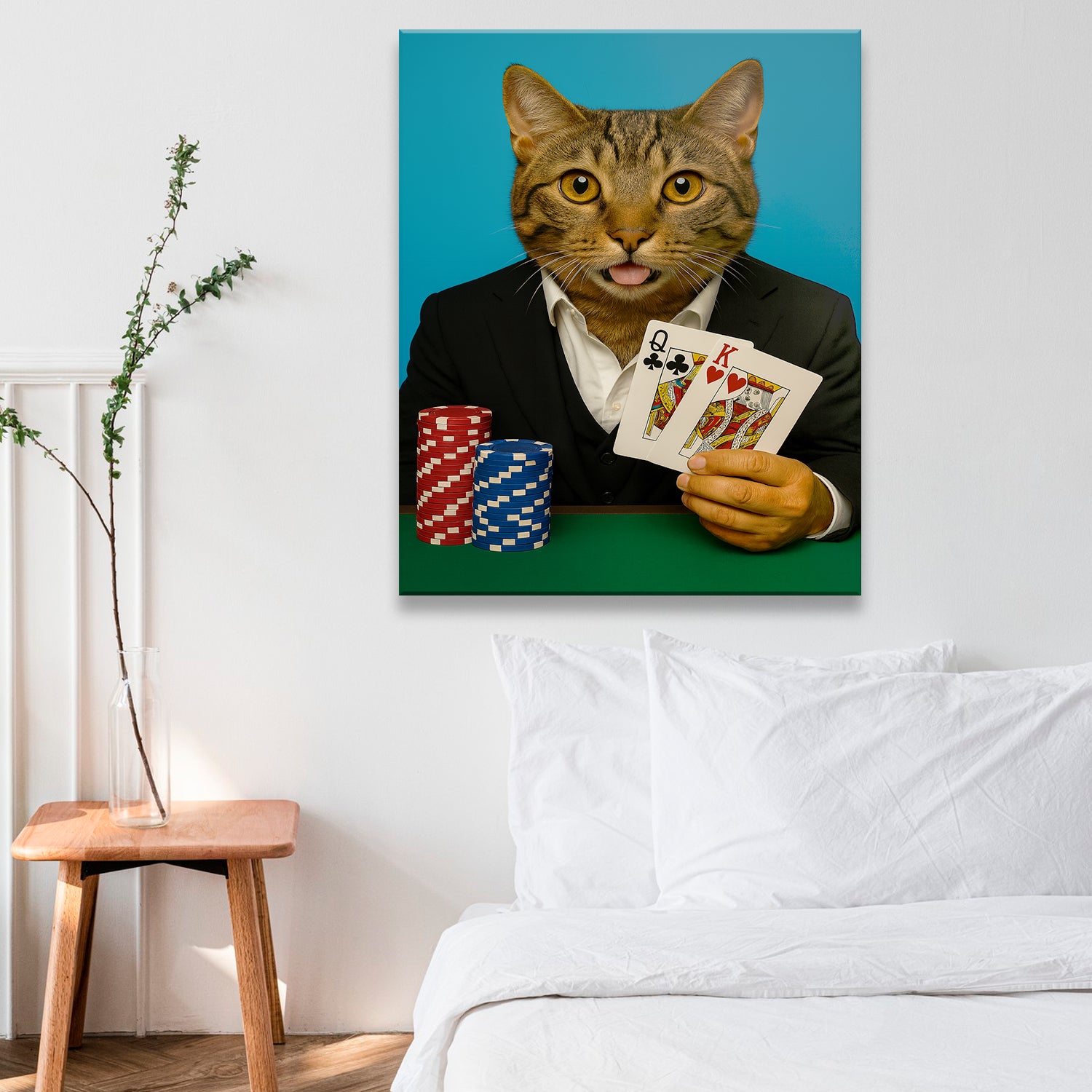 Custom Photo Poker Player Cat Canvas Gift For Cat Lovers