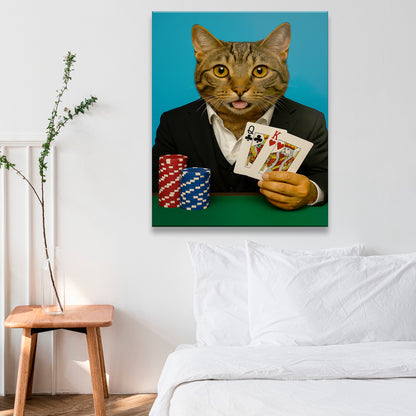 Custom Photo Poker Player Cat Canvas Gift For Cat Lovers