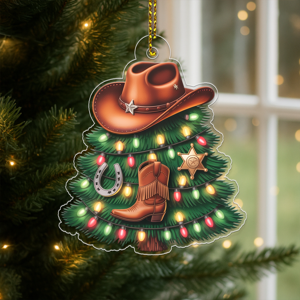 2D Acrylic Ornament Personalized Cowboy Christmas Tree Acrylic Ornament Christmas Gift