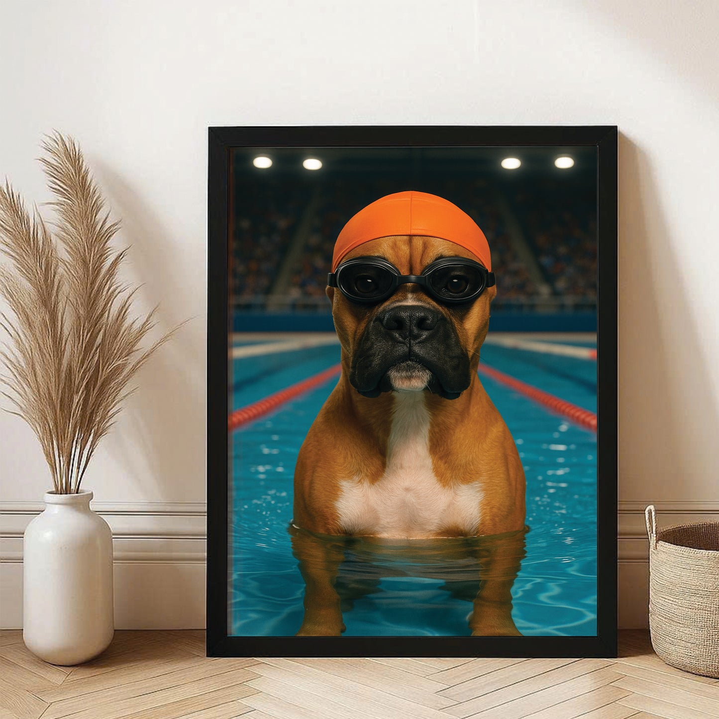 Custom Photo Swimmer  2 Dog Canvas Framed Wall Art Gift For Dog Lovers
