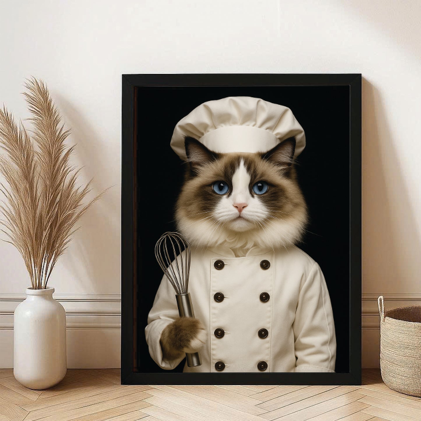 Custom Photo Cat Chef Canvas Framed Wall Art _ Gift For Cat Lovers