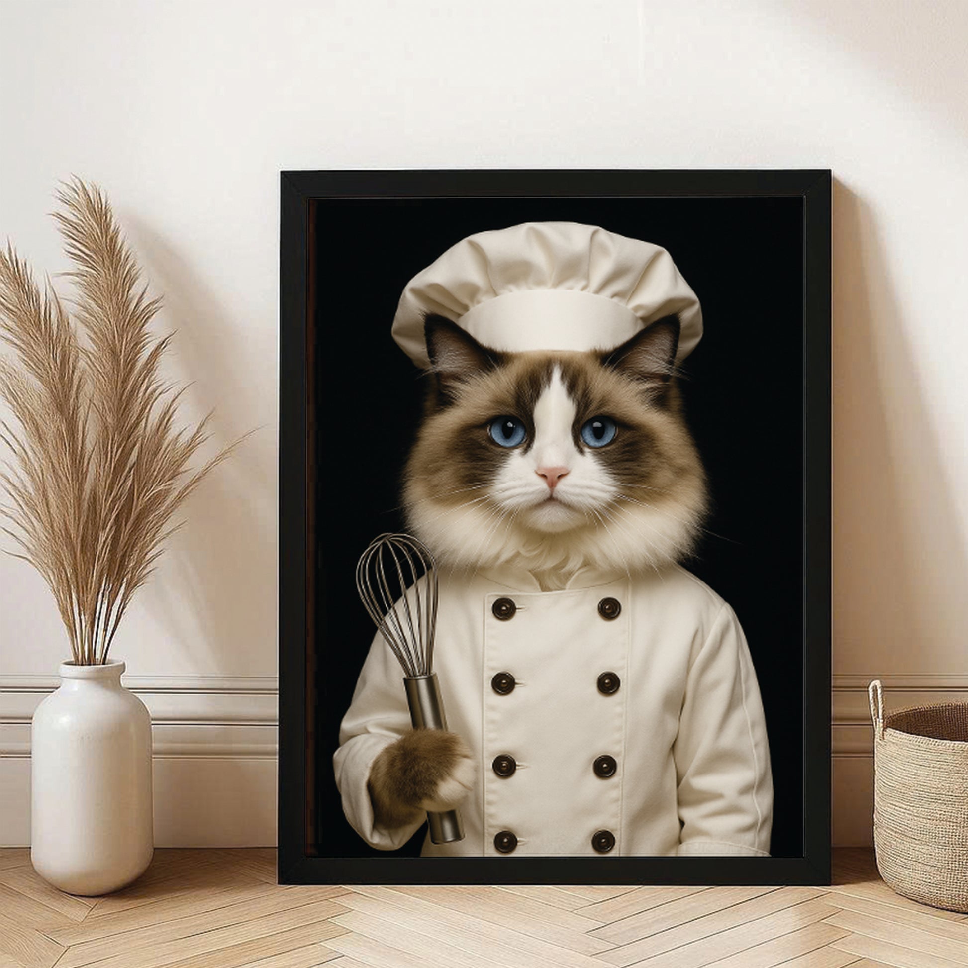 Custom Photo Cat Chef Canvas Framed Wall Art _ Gift For Cat Lovers
