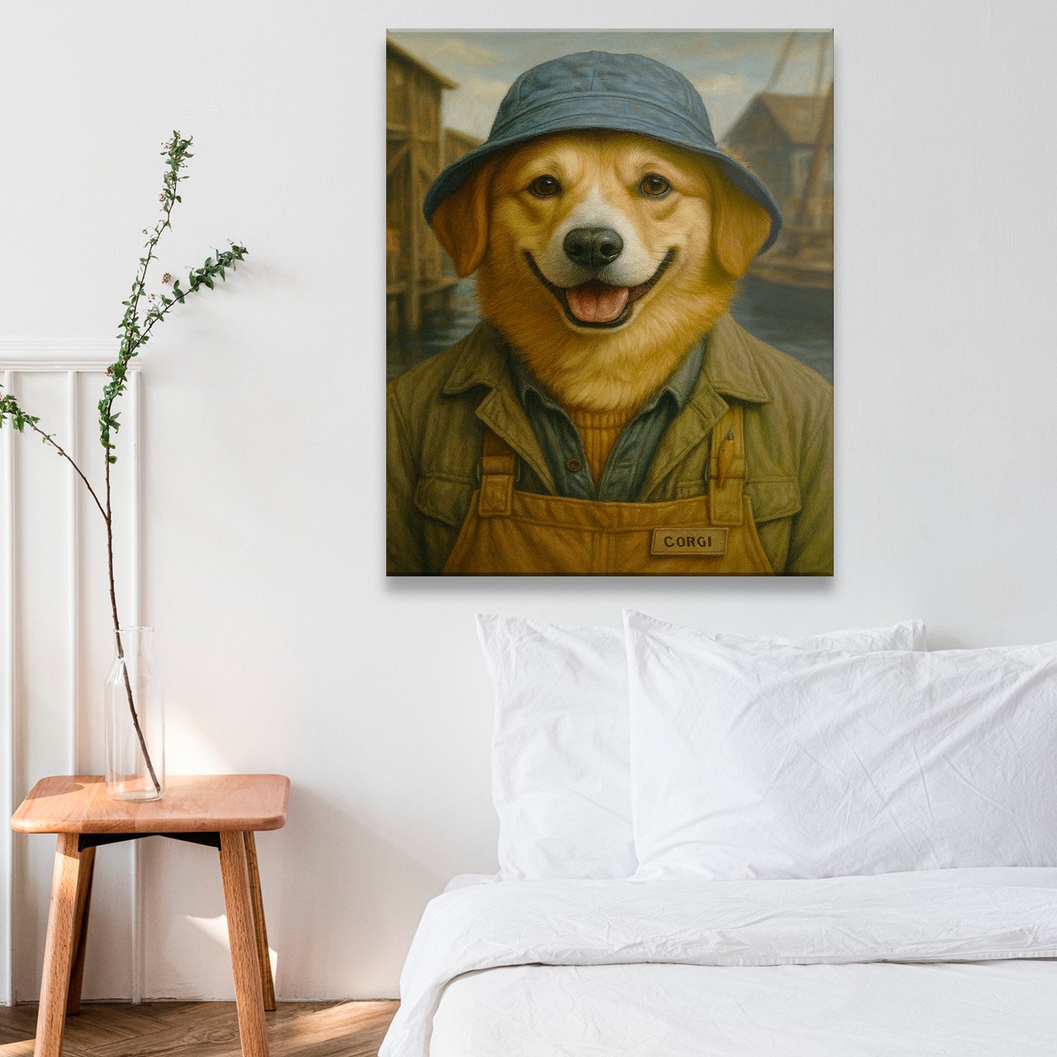 Custom Photo Fisherman Dog Canvas Gift For Dog Lovers