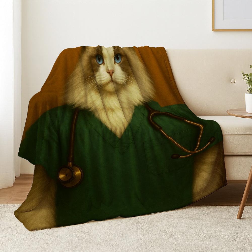 Custom Photo Nurse Cat Blanket Gift For Cat Lovers