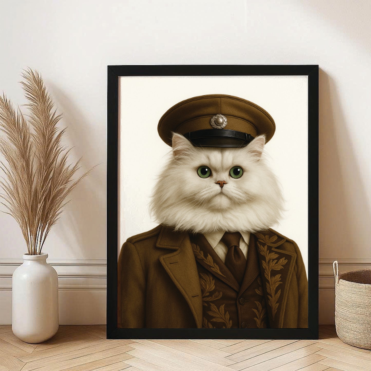 Custom Photo Captain Cat Canvas Framed Wall Art