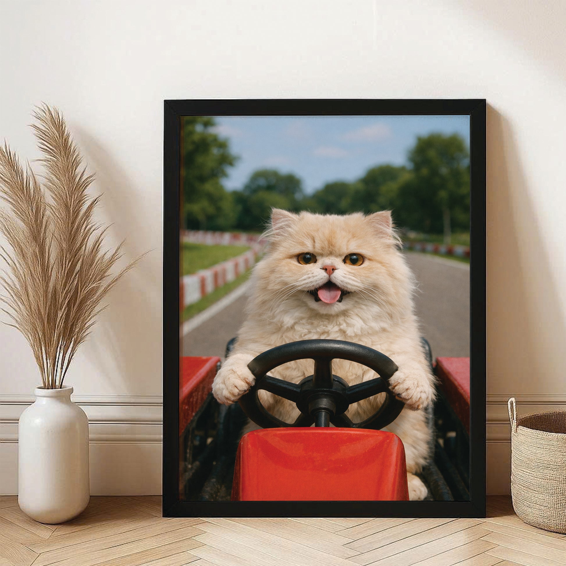 Custom Photo Cat Go Kart Canvas Framed Wall Art  Gift For Cat Lovers