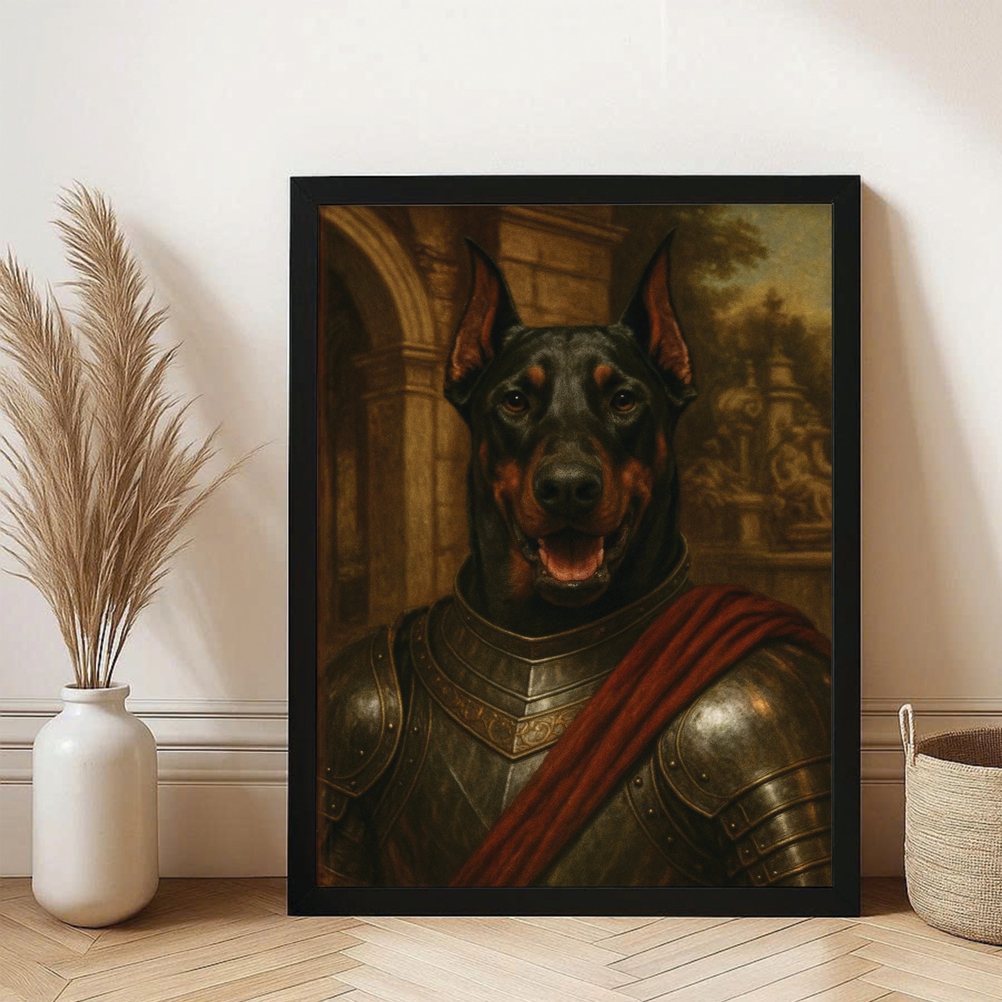 Custom Photo Dog Knight Canvas Framed Wall Art Gift For Dog Lovers