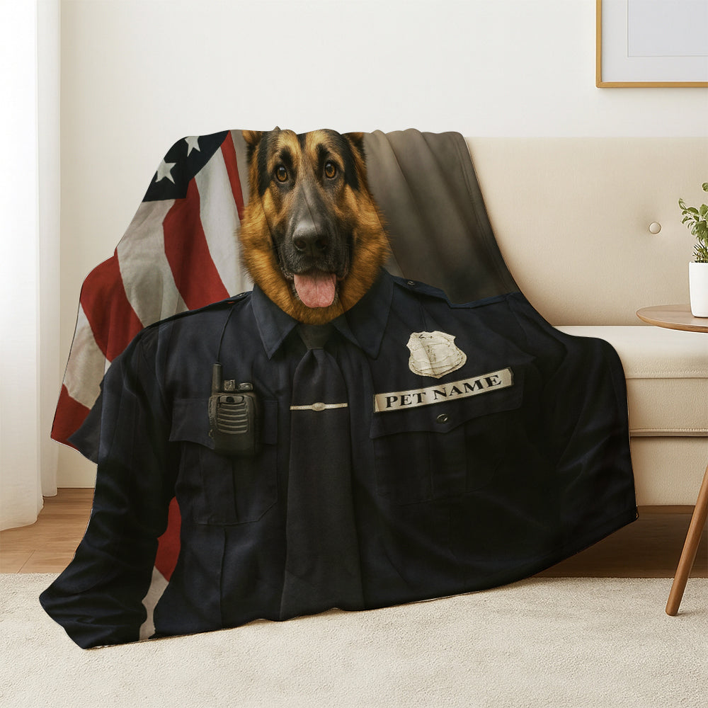 Custom Dog Photo Policeman Blanket For Dog Lover