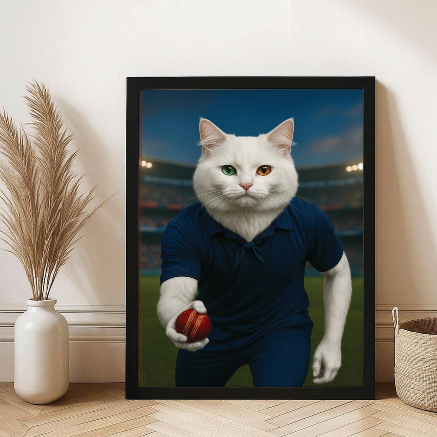 Custom Photo Bowler Cat Canvas Framed Wall Art Gift For Cat Lovers