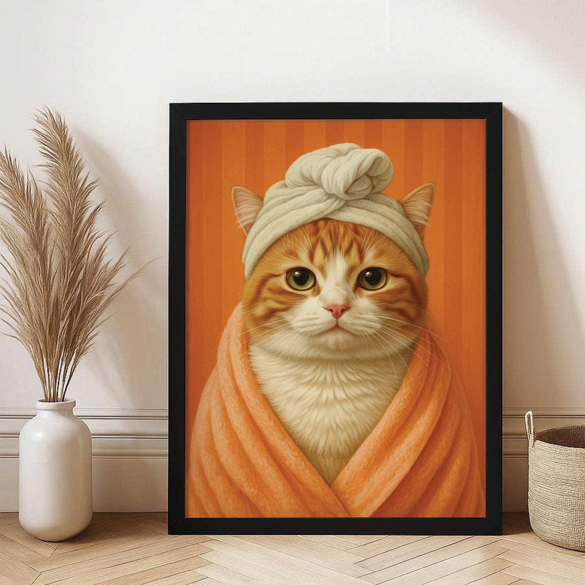 Custom Photo Cat Bathroom Style 17 Canvas Framed Wall Art Gift For Cat Lovers