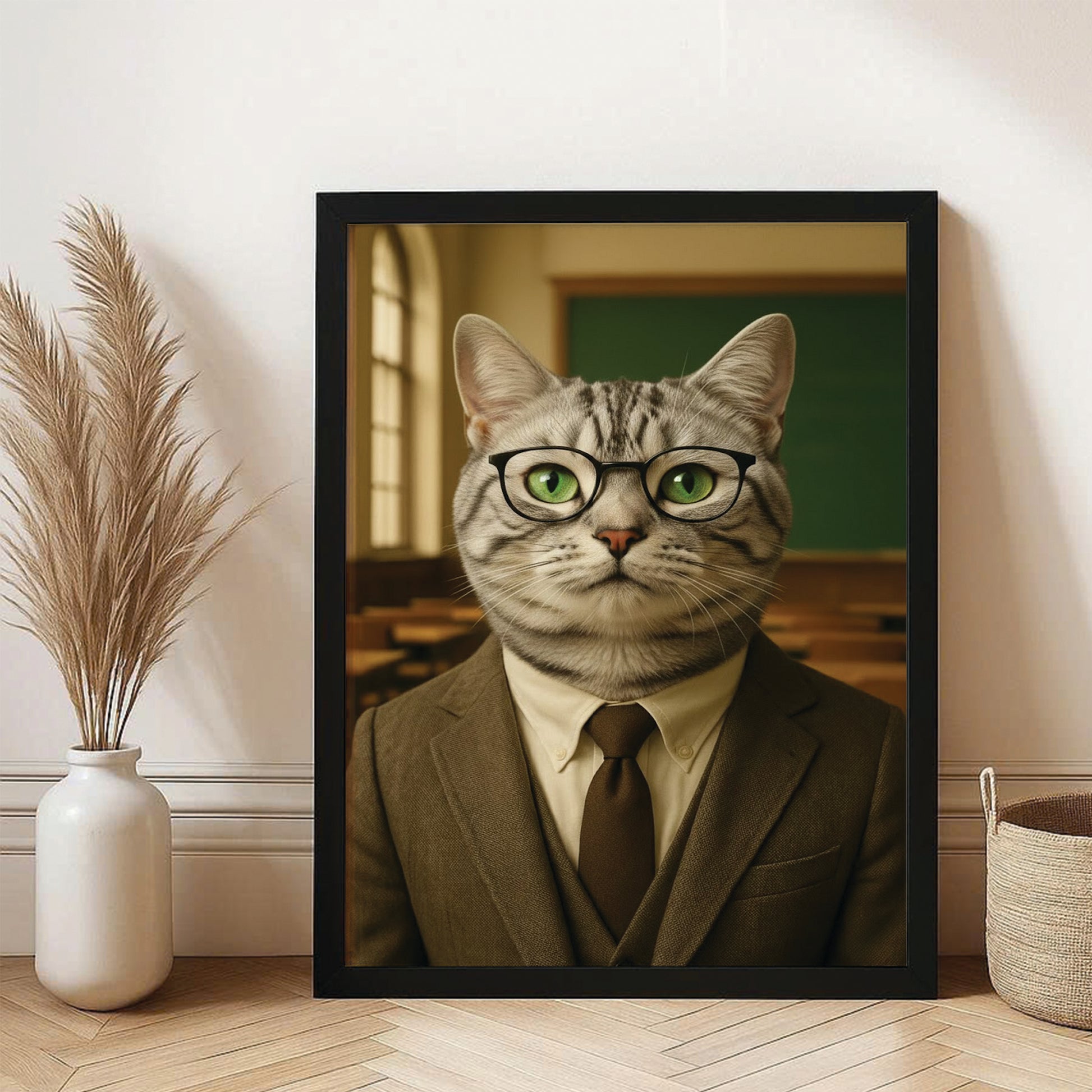 Custom Photo Teacher Cat Canvas Framed Wall Art Gift For Cat Lovers