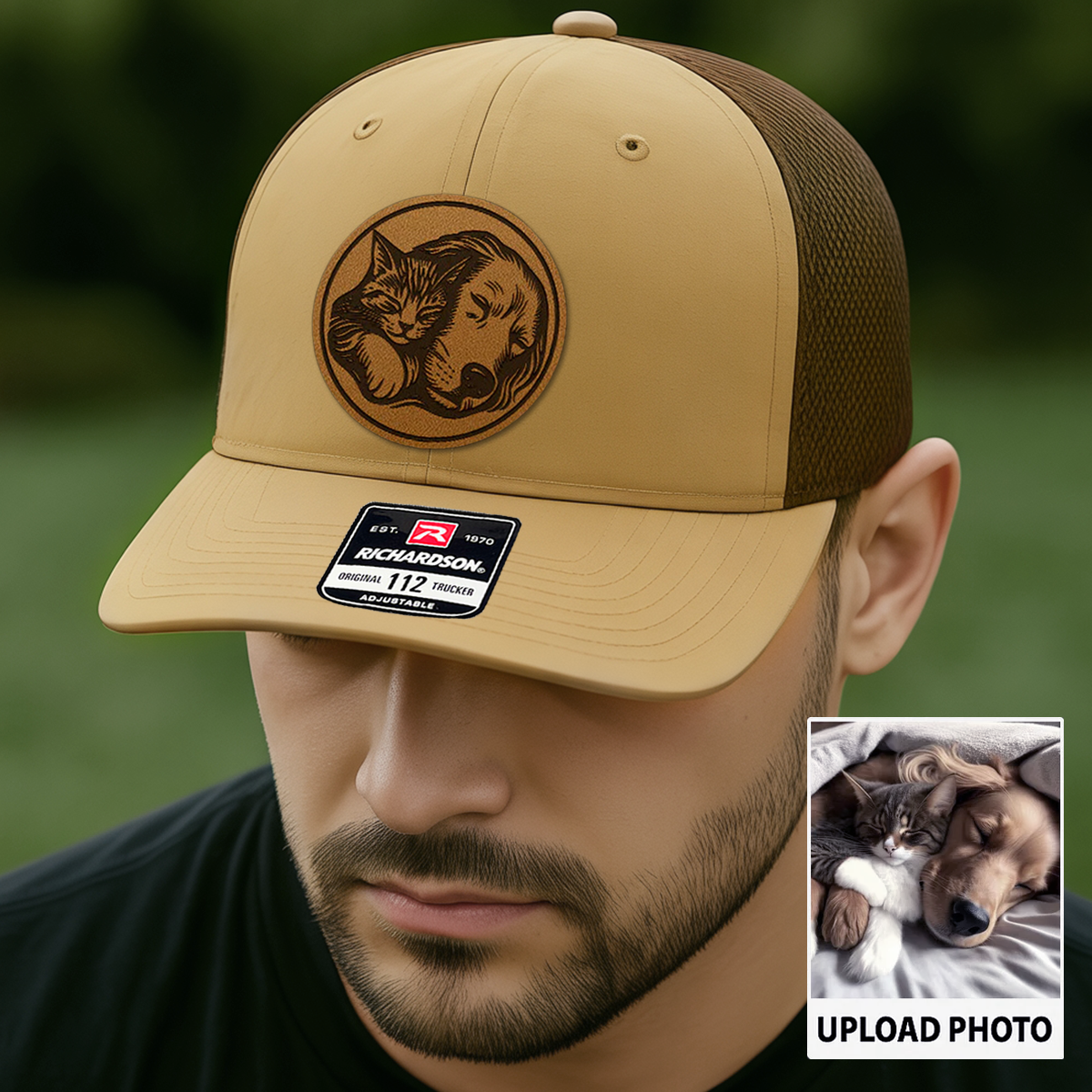 Custom Pet Photo Trucker Hat | Personalized Dog & Cat Patch Leather Patch Hat | Gift For Pet Lovers TNGANSP016