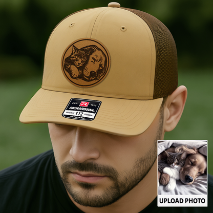 Custom Pet Photo Trucker Hat | Personalized Dog & Cat Patch Leather Patch Hat | Gift For Pet Lovers TNGANSP016