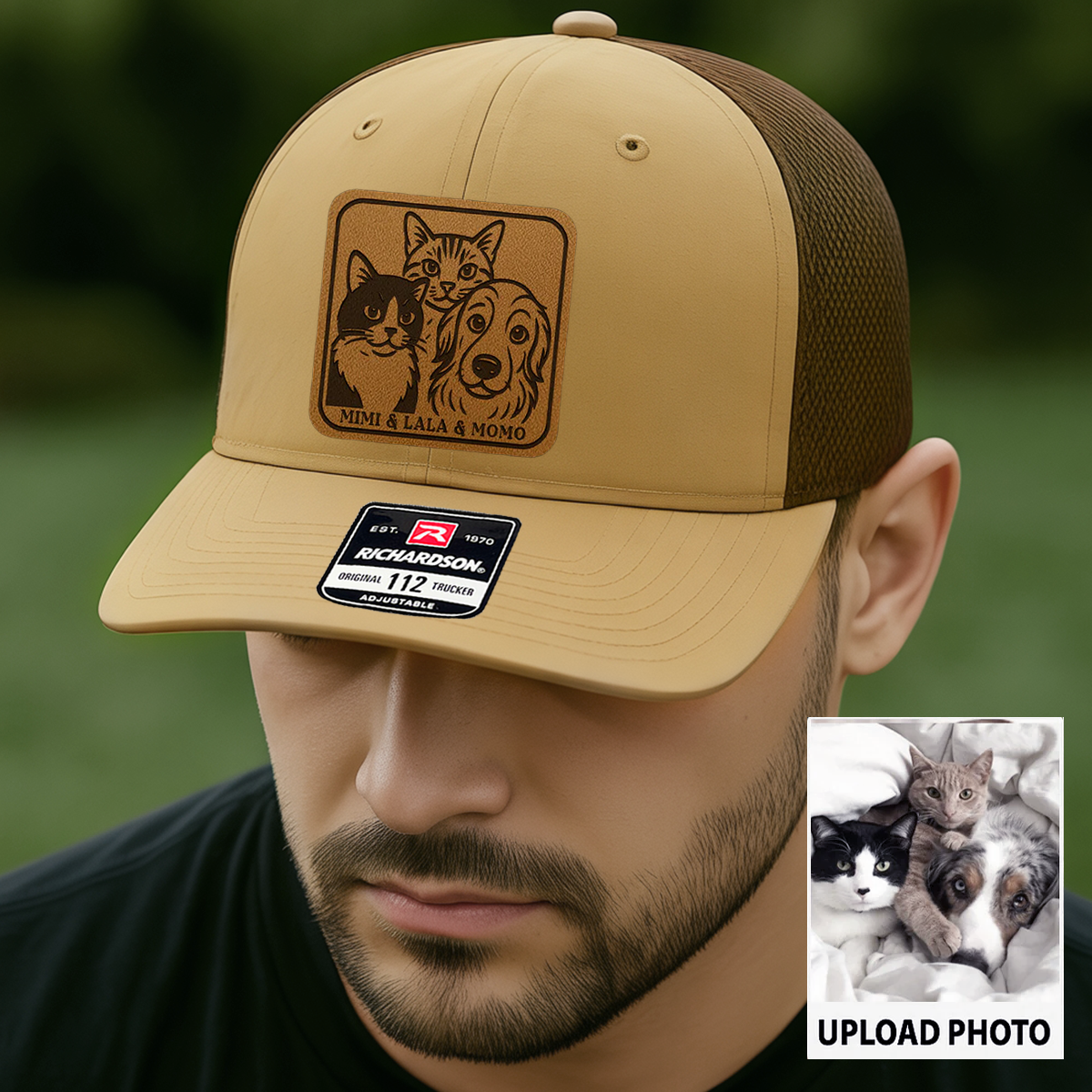 Custom Cat Photo Trucker Hat | Personalized Cat Patch Leather Patch Hat | Gift For Cat Lovers TNGANSP030