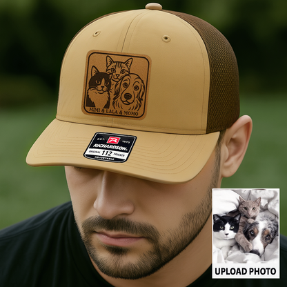 Custom Cat Photo Trucker Hat | Personalized Cat Patch Leather Patch Hat | Gift For Cat Lovers TNGANSP030