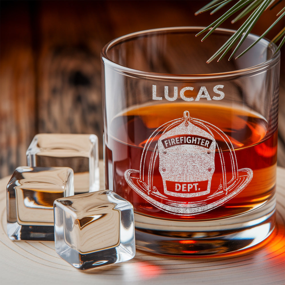 Firefighter Dad Whiskey Decanter Set, Personalized Name Glass Gift for Dad