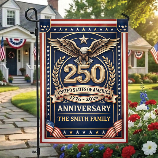250 USA Anniversary Garden Flag 1776–2026, Patriotic Eagle Personalized Family Decor