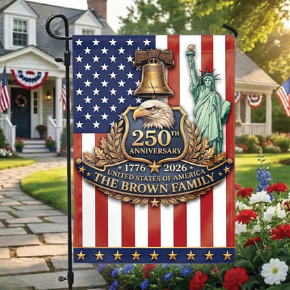 Personalized USA 250th Anniversary 4th of July Flag 1776-2026, Custom Name Patriotic American Garden Flag, Independence Day Outdoor Decor