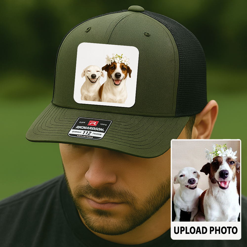 Custom Pet Hat with Leather Patch – Personalized Dog Cap – Memorial Gift for Pet Lover TH9912