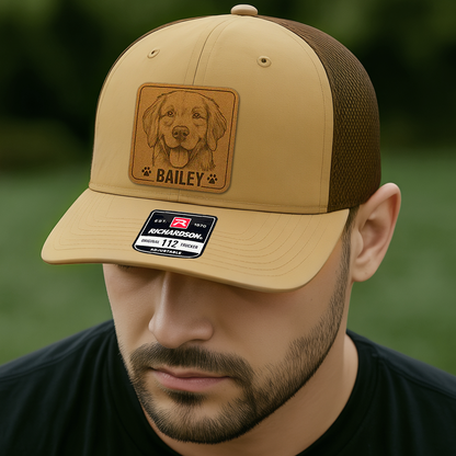 Custom Pet Photo Trucker Hat – Personalized Leather Patch Hat – Dog Portrait Gift – Custom Pet Face Hat NGOC99A8
