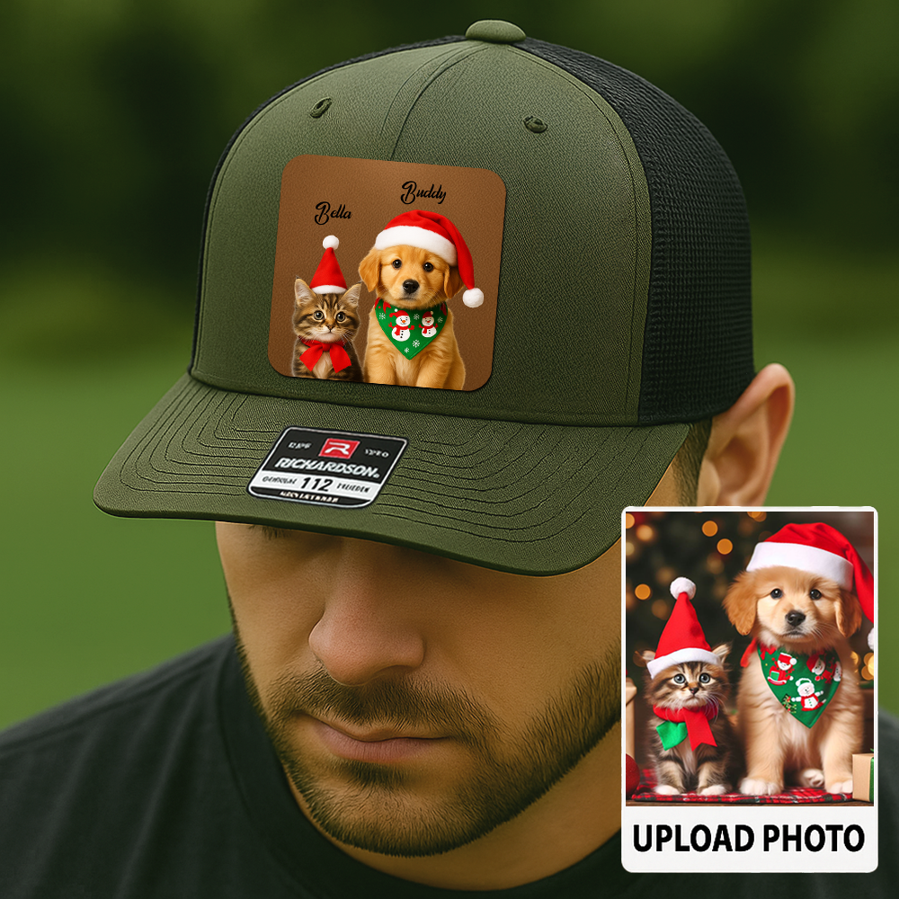 Custom Dog Lover Trucker Hat – Personalized Cap with Pet Photo on Leather Patch – Gift for Pet Owners TH9914