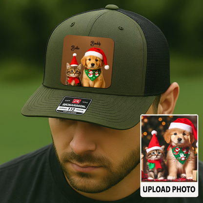 Custom Dog Lover Trucker Hat – Personalized Cap with Pet Photo on Leather Patch – Gift for Pet Owners TH9914
