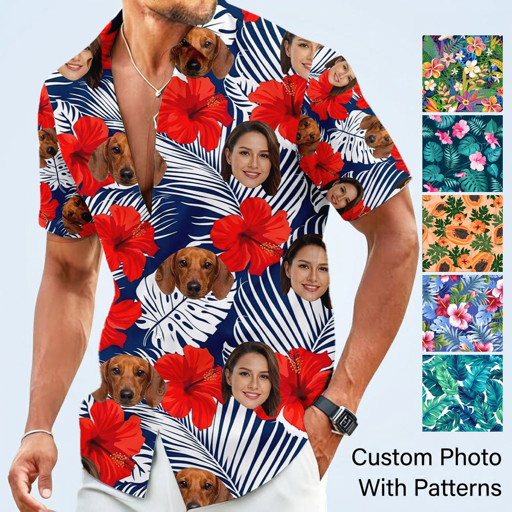 Custom Photo Dog Hawaiian Shirt, Tropical Pet Lover Shirt, Family Matching Vacation Outfit THUC99