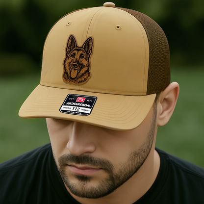 Custom Pet Photo Trucker Hat – Personalized Leather Patch Hat – Dog Portrait Gift – Custom Pet Face Hat P99A18