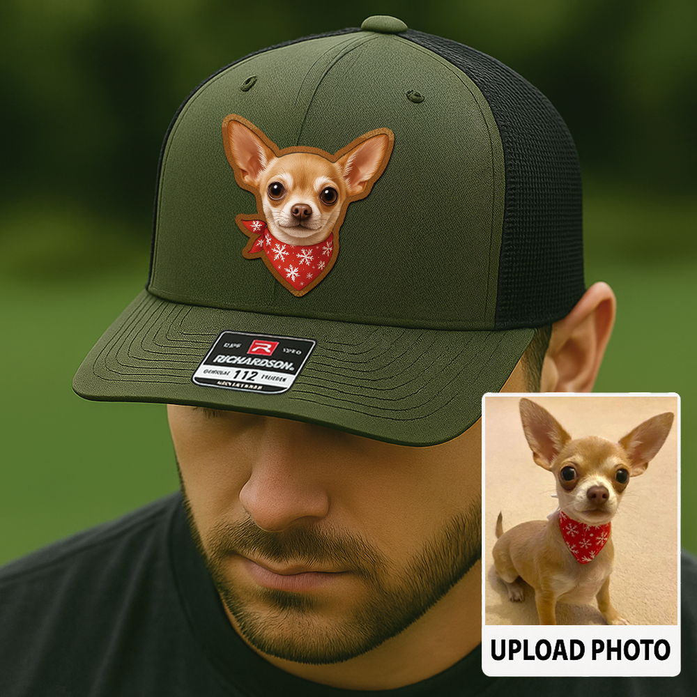 Custom Dog Lover Trucker Hat – Personalized Cap with Pet Photo on Leather Patch – Gift for Pet Owners TH998