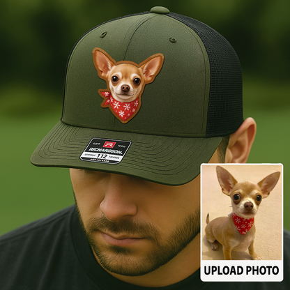 Custom Dog Lover Trucker Hat – Personalized Cap with Pet Photo on Leather Patch – Gift for Pet Owners TH998