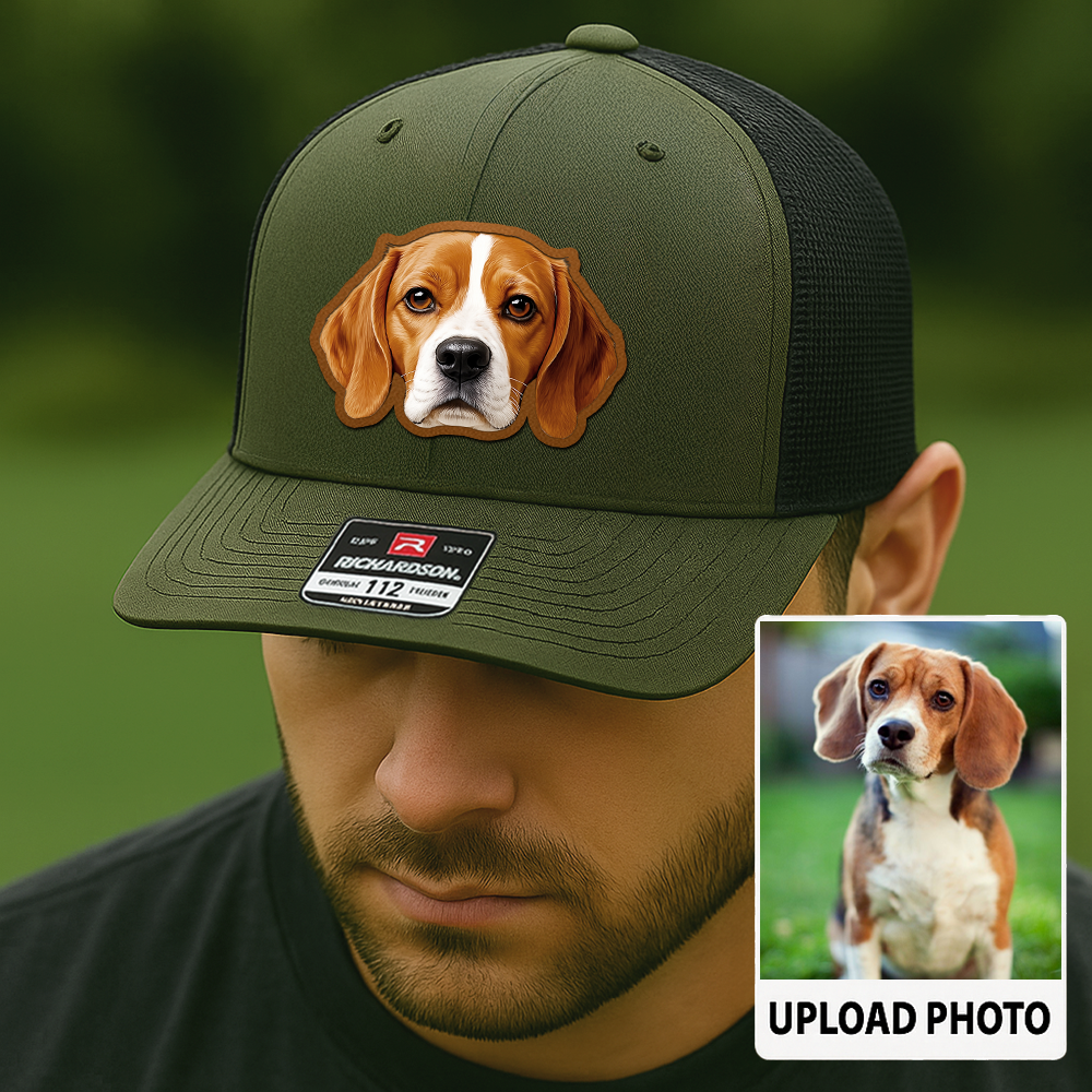 Custom Dog Photo Trucker Hat – Personalized Leather Patch Cap – Pet Lover Gift – Printed Pet Image Hat TH992