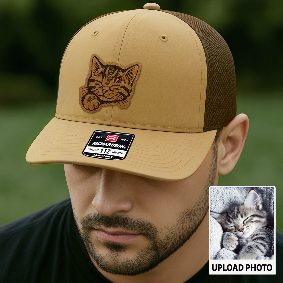 Custom Cat Photo Trucker Hat | Personalized Cat Photo Leather Patch Hat | Cat Lover Gift TNGANSP027