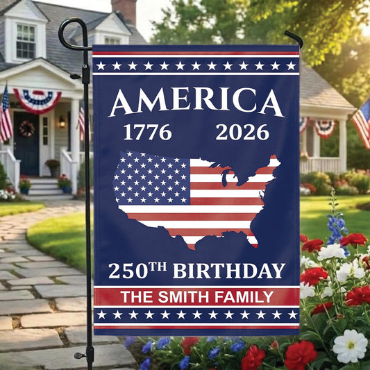 Personalized USA 250th Anniversary Flag 1776-2026, Custom Name Patriotic American Flag, Independence Day 4th of July Outdoor Garden Flag
