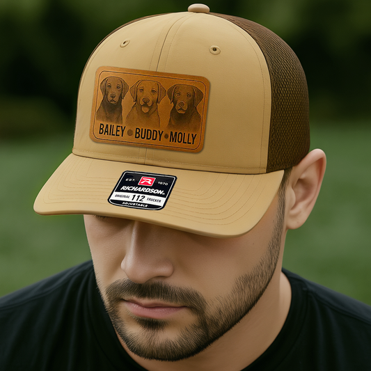 Custom Pet Photo Trucker Hat – Personalized Leather Patch Hat – Dogs Dad Gift – Custom Pet Memorial Hat - Dog Engraved Hat THUC9913