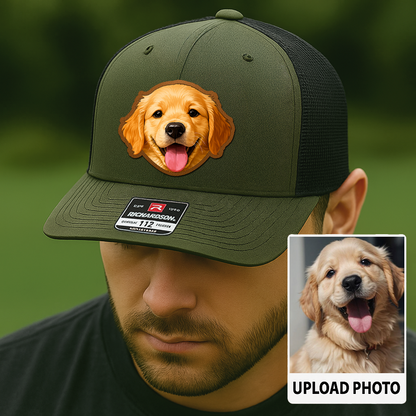 Custom Pet Photo Trucker Hat – Personalized Printed Leather Patch Hat – Dog Gift – Custom Pet Memorial Hat – Pet Photo Printed on Leather Cap TH991