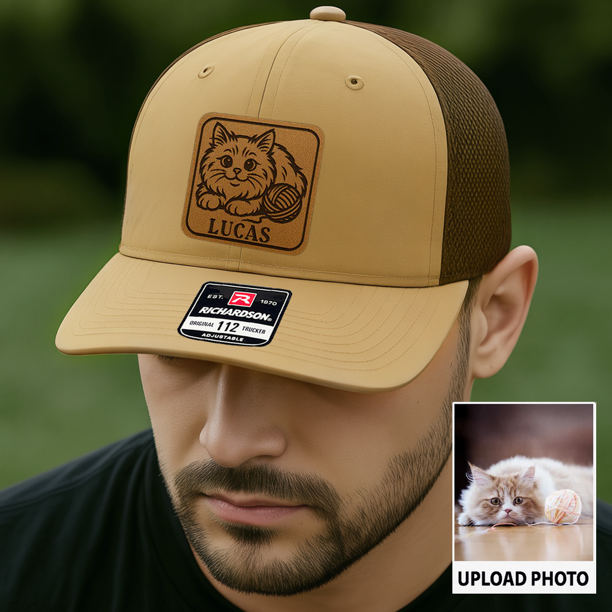 Personalized Cat Photo Leather Patch Hat | Trucker Hat With Cat Photo | Gift For Cat Lover TNGANSP037