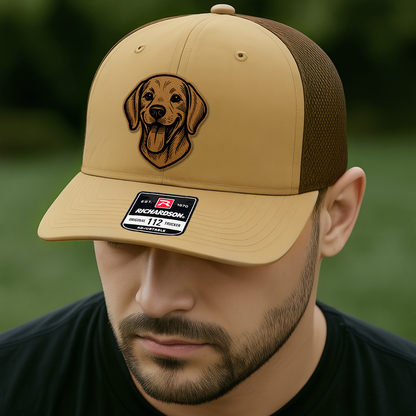 Custom Pet Photo Trucker Hat – Personalized Leather Patch Hat – Dog Portrait Gift – Custom Pet Face Hat P99A10