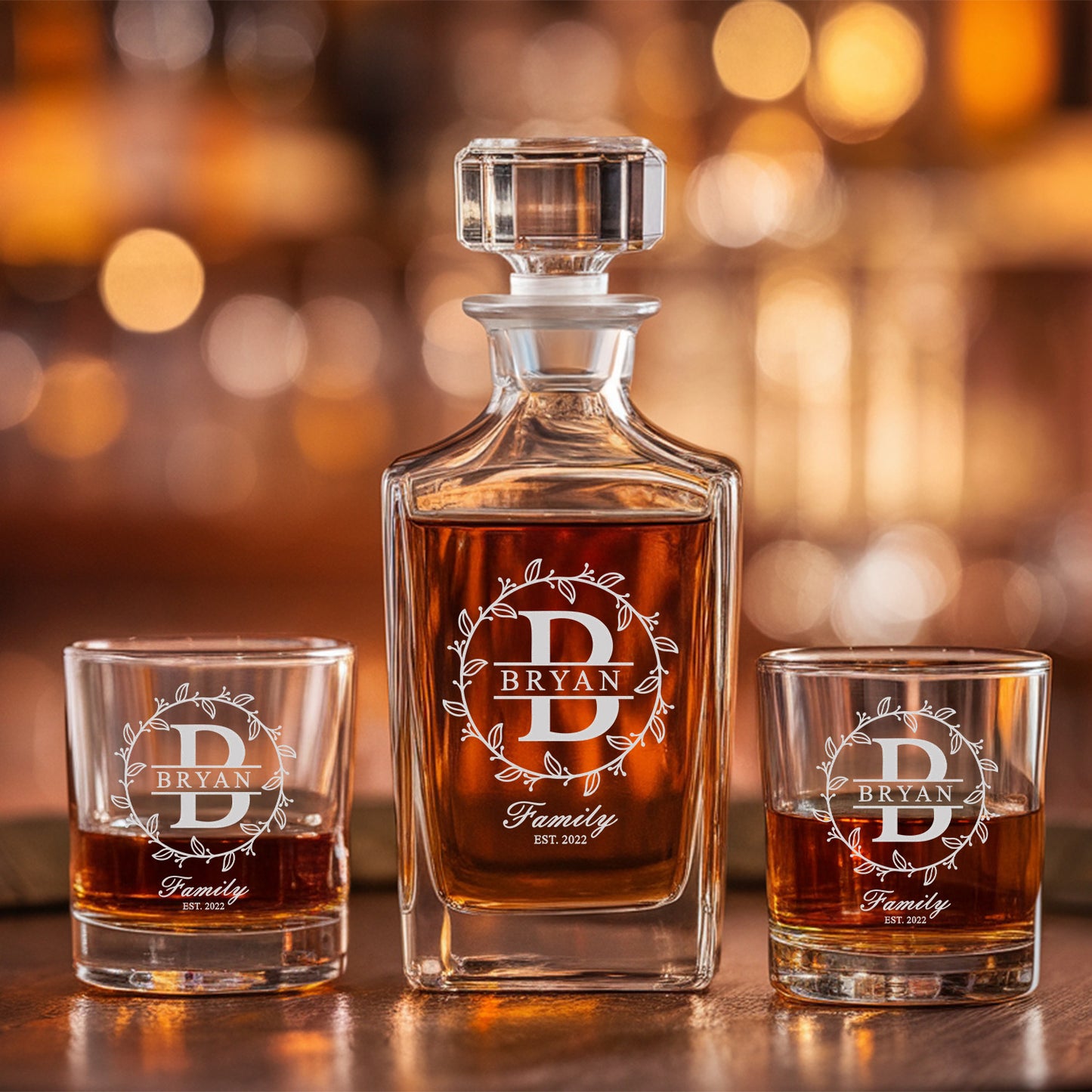 TNG119 Personalized Monogram Decanter With Glasses, Custom Name Whiskey Glass, Wedding Gifts, Whiskey Glasses With Decanter Set