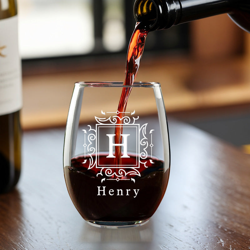 TNG119.1 Personalized Monogram Steamless Wine Glass | Wedding Bridesmaids Wine Glass | Engraved Wine Glass