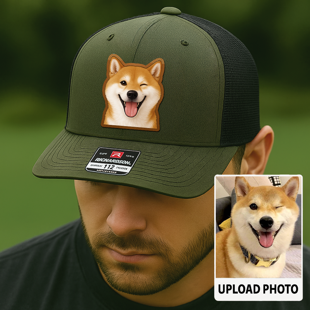 Custom Dog Photo Hat – Personalized Leather Patch Cap – Memorial or Birthday Gift for Dog Dads TH994